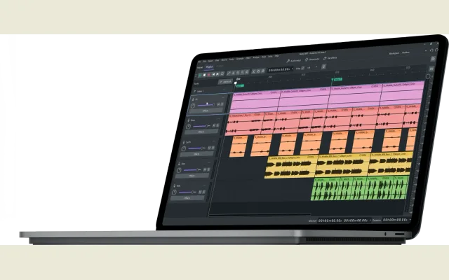 Audacity displaying several audio waveforms in an editing project.