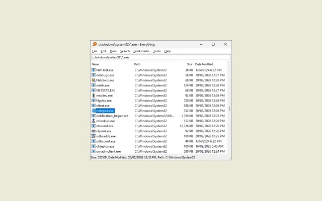 Everything displaying an immediate list of filename search results.