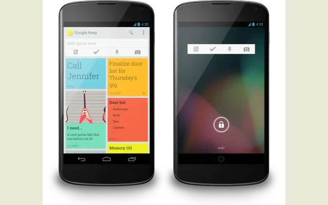 Google Keep showing a board of short notes and checklists.